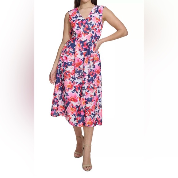 Kensie Dresses & Skirts - Kensie Women's Colorful Floral-Print V-Neck A-Line Dress Size 4